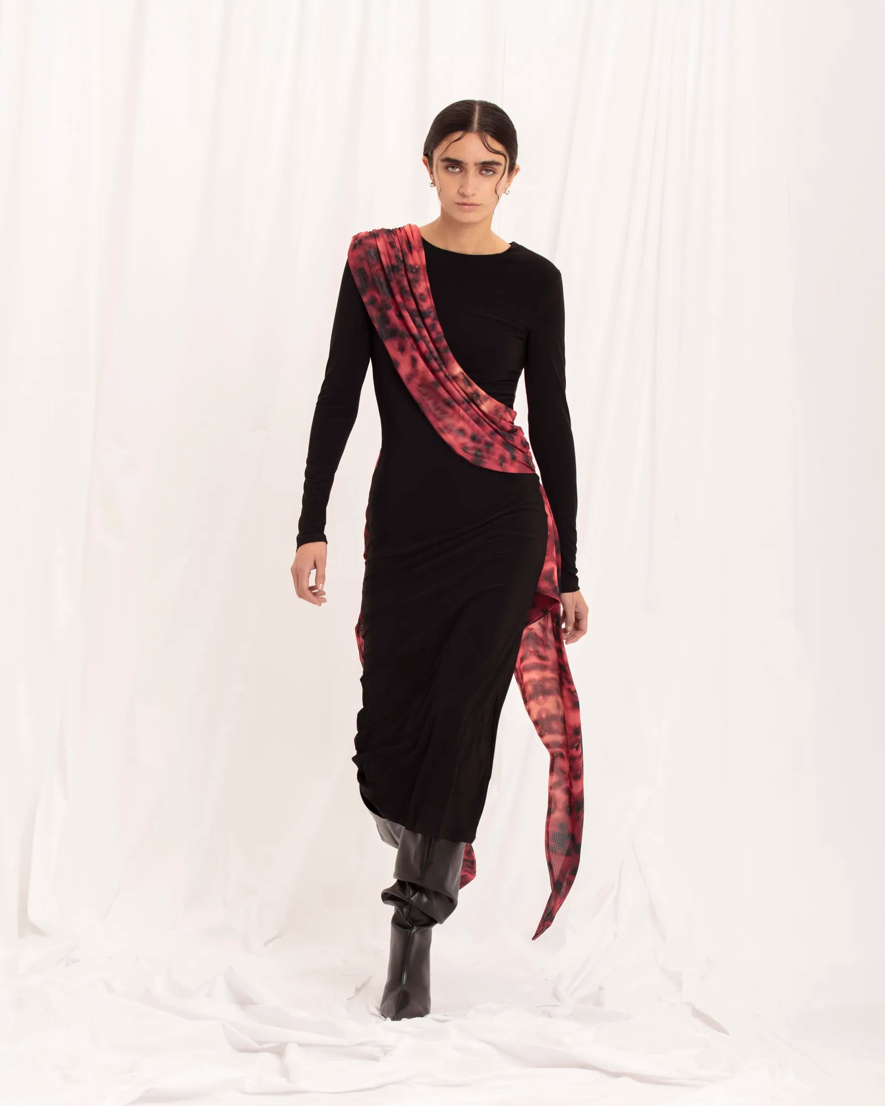 IMMEDIATE DELIVERY AGATHA / Dalmata Print Burgundy & Black Dress