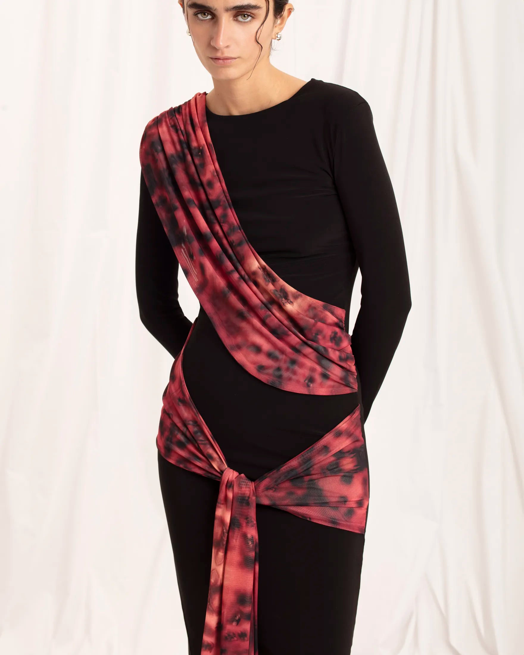 IMMEDIATE DELIVERY AGATHA / Dalmata Print Burgundy & Black Dress