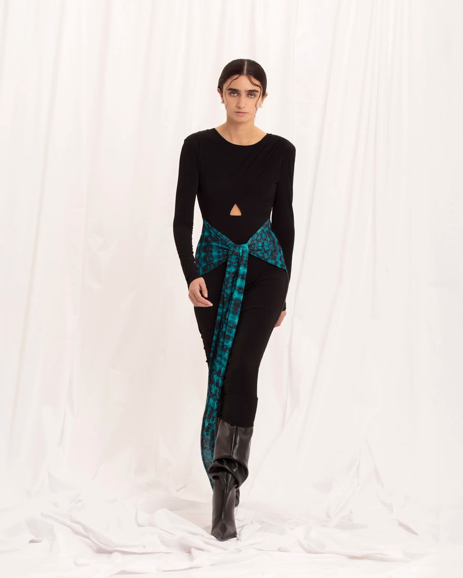IMMEDIATE DELIVERY Rosette Piton Print Turquoise & Black Dress